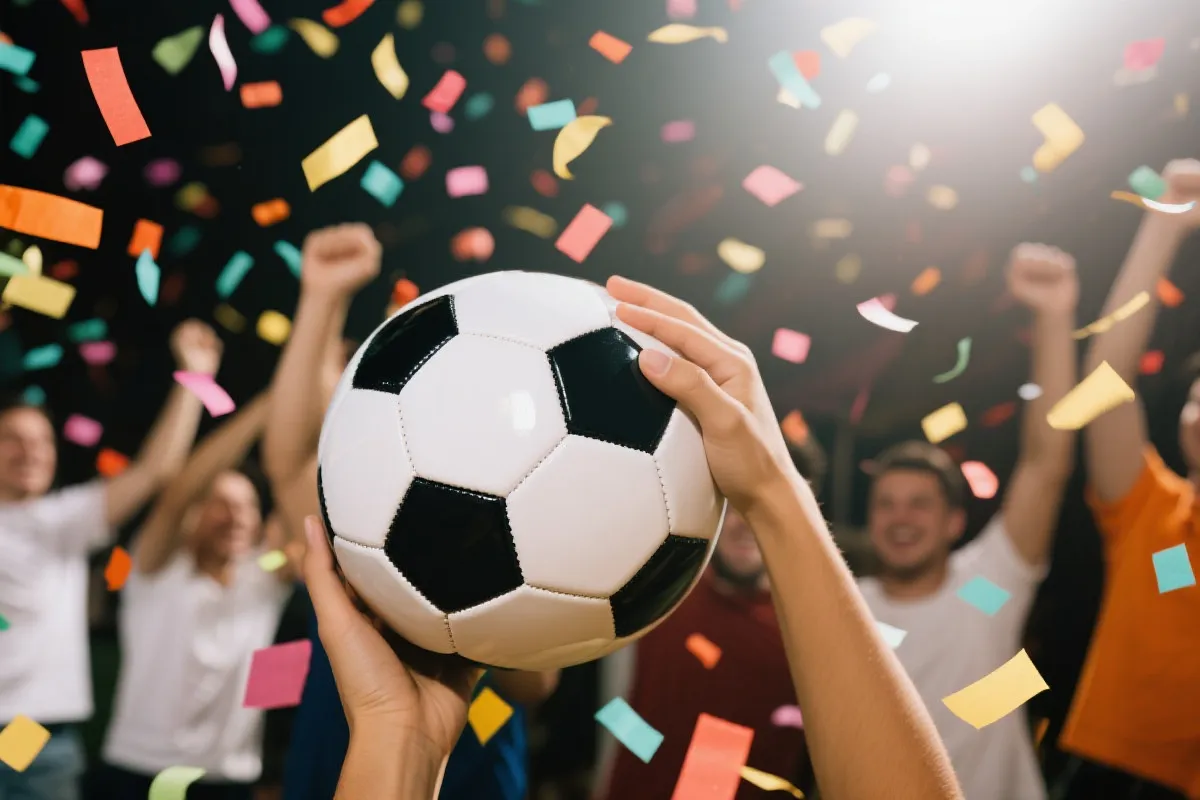 足球庆祝与彩带瞬间